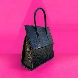 Christian Louboutin small black croc embossed Paloma top handle bag handbag